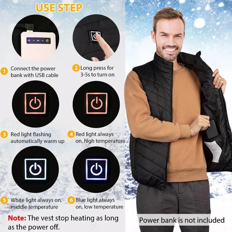 9Areas Heated Vest Men Women Heated Jacket Winter Usb Heating Vest Self Heating Thermal Vest Heating Down Jacket Warmte Vest