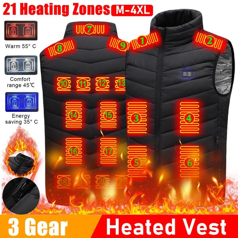 21 Heated Vest Zones Electric Heated Jackets USB Heating Vest Men Women Sportswear Thermal Winter Warm Heated Jacket For Camping