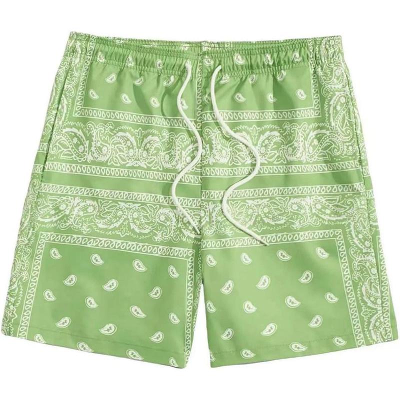 Men'S Boho Tribal Bandana Print Paisley Shorts, Summer Beach Hawaiian Graphic Mens Shorts