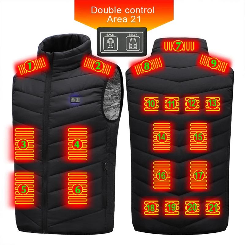 21 Heated Vest Zones Electric Heated Jackets USB Heating Vest Men Women Sportswear Thermal Winter Warm Heated Jacket For Camping