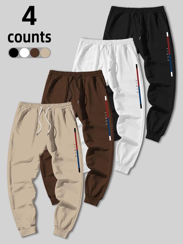 Men's Letter Print Drawstring Waist Sweatpants, Casual Comfy Pocket Jogger Pants for Fall & Winter, Men's Trousers for Daily Wear