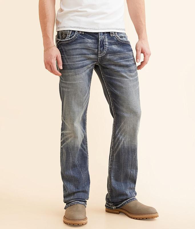 Men's Classic Rock Revival Straight Leg Jeans, High Waisted Blue Jeans, Y2K Straight Leg Jeans, Street Style Jeans