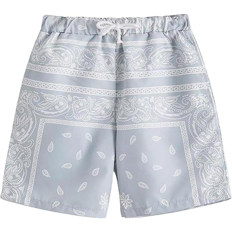 Men'S Boho Tribal Bandana Print Paisley Shorts, Summer Beach Hawaiian Graphic Mens Shorts