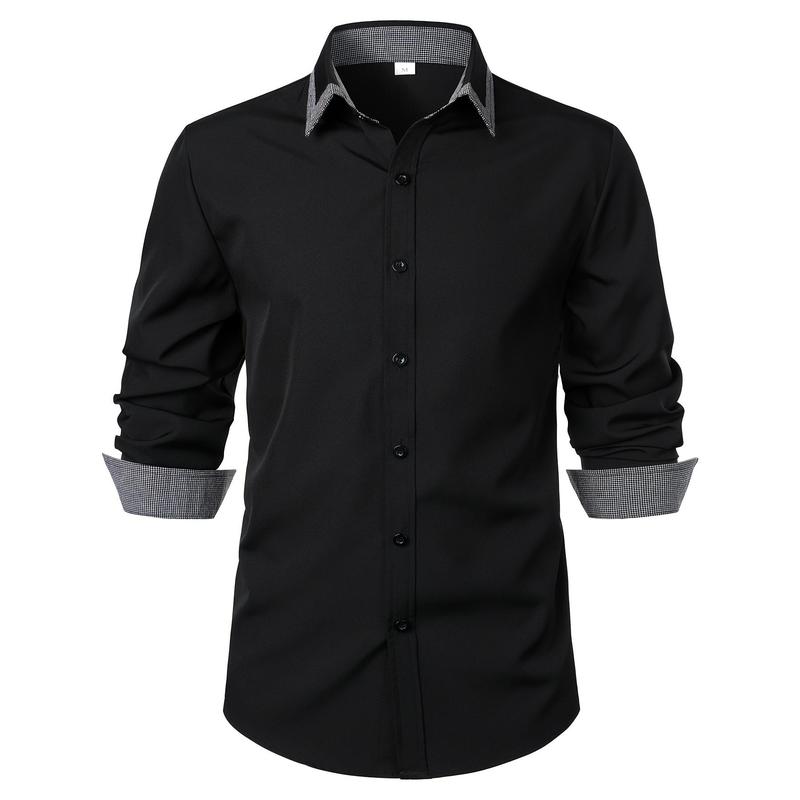 Men's Button Down Plaid Collar Long Sleeve Shirt, Business Casual Dress Shirts