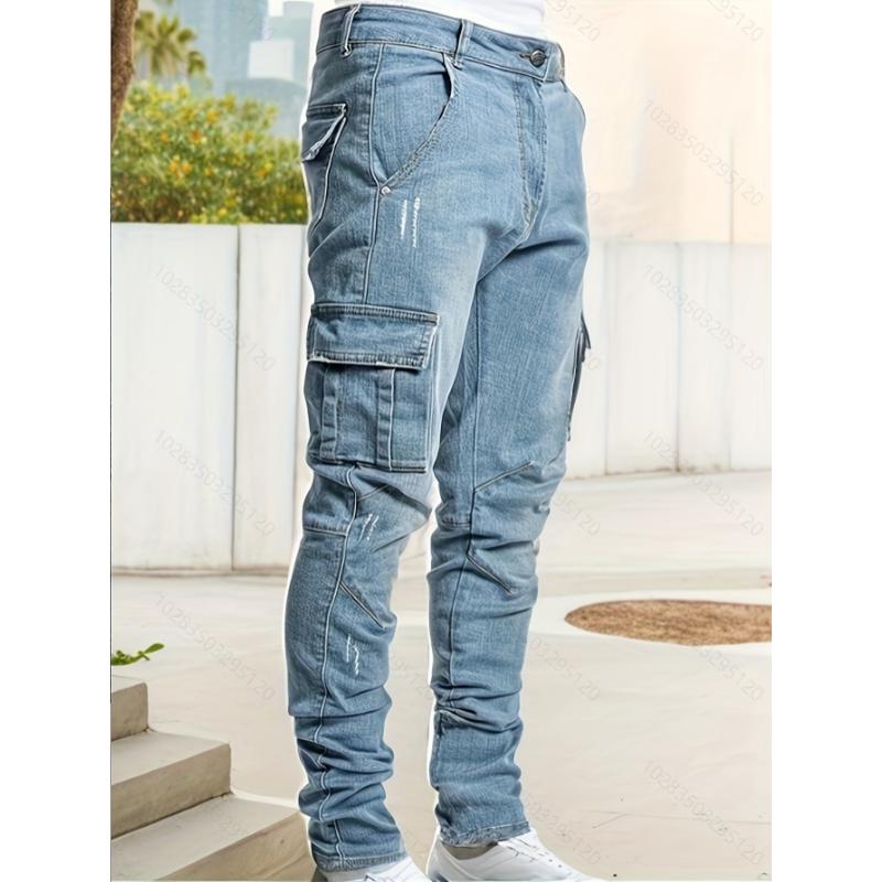 Mens Fashionable Skinny Jeans - Comfortable Medium Stretch Denim with Chic Flap Pockets - Modern Street Style Pants Menswear Spandex