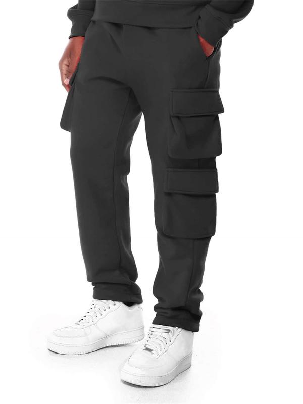 Men's Solid Flap Pocket Drawstring Waist Cargo Pants, Loose Casual Street Comfy Pants for Daily Wear, Men's Trousers for All Seasons