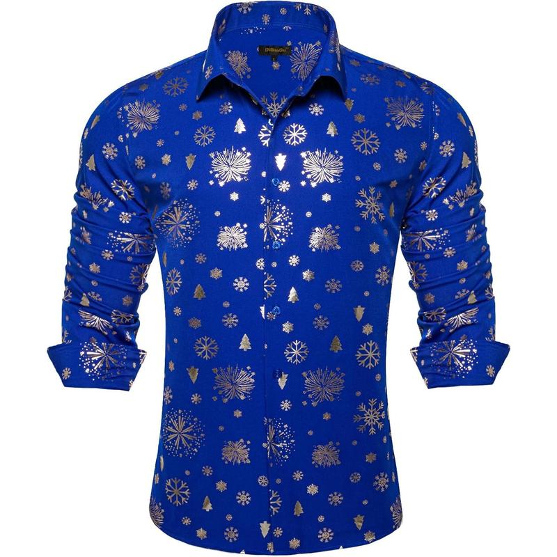 Christmas Shirts for Men Button Down Shirts Long Sleeve Dress Shirts for Party Holiday Santa Snowflake Shirt