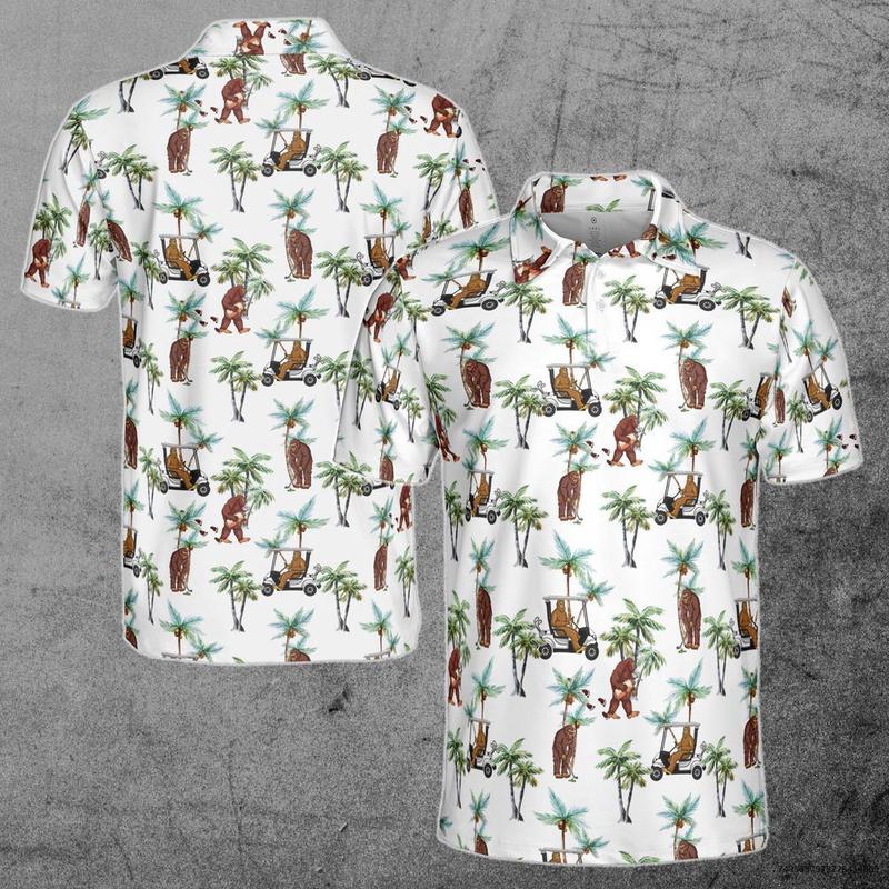 Funny Sasquatch Bigfoot Playing Golf, Tropical Golf Gift Polo Shirt, Golf Sports Gift All Over Print Golf Polo Shirt For Men Gift for Golfer Golf Player