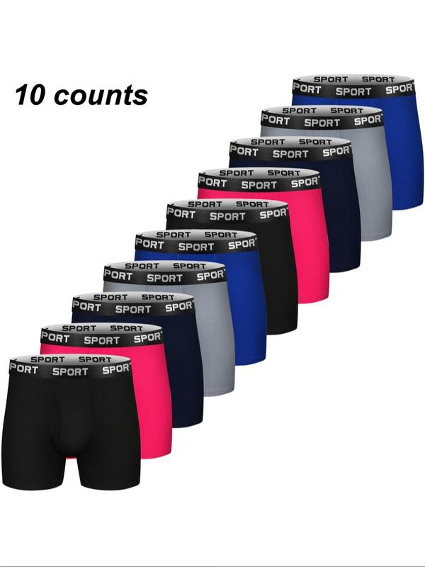 5 6 10 Counts, Men's Solid Color Letter Tape Boxer Brief, Casual Comfy Breathable Moisture Absorption Opening Crotch Underwear for Daily Wear, Mens Underwear for All Seasons