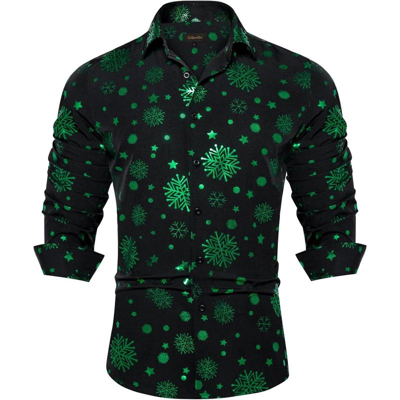 Christmas Shirts for Men Button Down Shirts Long Sleeve Dress Shirts for Party Holiday Santa Snowflake Shirt