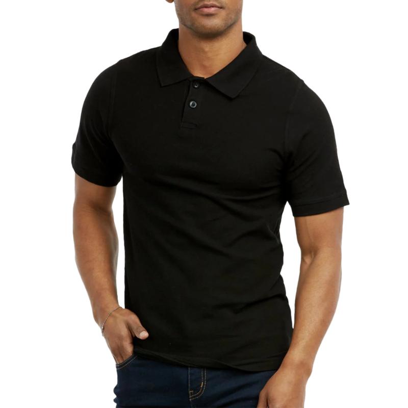 Men's Clothes Solid Cotton Blend Polo Shirt Regular Plus Big & Tall, Plain Stylish Half Button Front Shortsleeve Classic Casual Top for Golf Outdoor