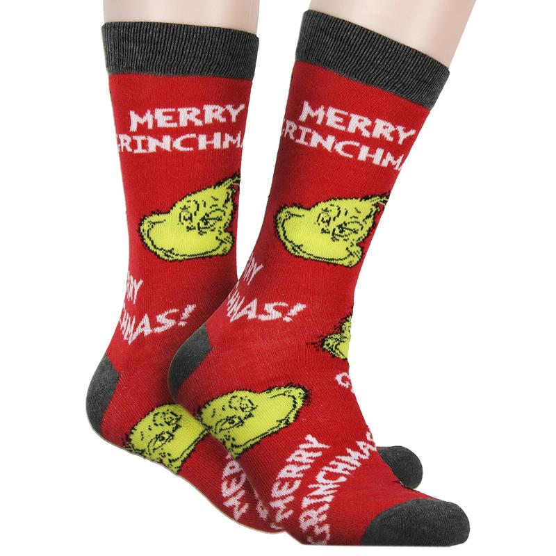 Dr Seuss GRINCH Merry Grinchmas Adult Holiday 3 Pair Crew Socks