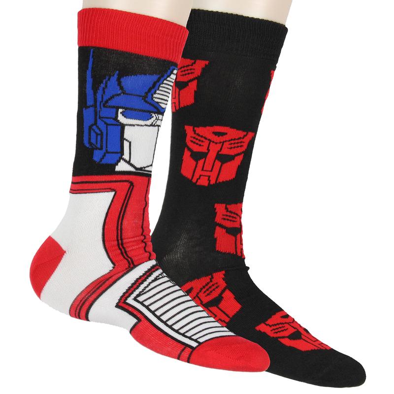 Transformers Men's Optimus Prime Autobot Logo Adult 2-Pack Mid-Calf Crew Socks Shoe Size 6-12