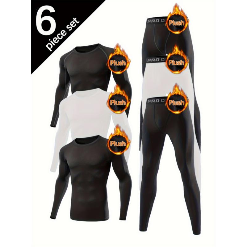 6pcs 3Sets Men'S Thermal Underwear Set, Winter Hunting Outdoor Skiing Winter Thermal Tights, Long Sleeve Crew Neck Top And Pants Set, Suitable for Autumn And Winter Outdoor  Sportswear Set Underwear Set