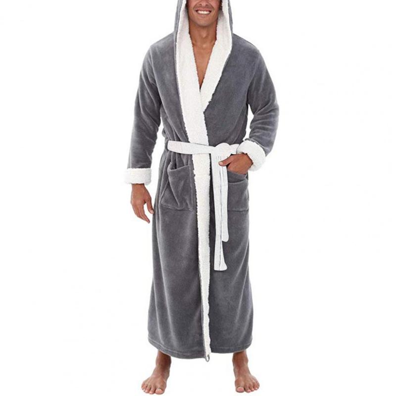 Men Bathrobe Sleepwear Coral Fleece Autumn Adult Bathrobe V-Neck Robe Pajamas Men And Women Long Sleeve Nightgown Male Bath Robe