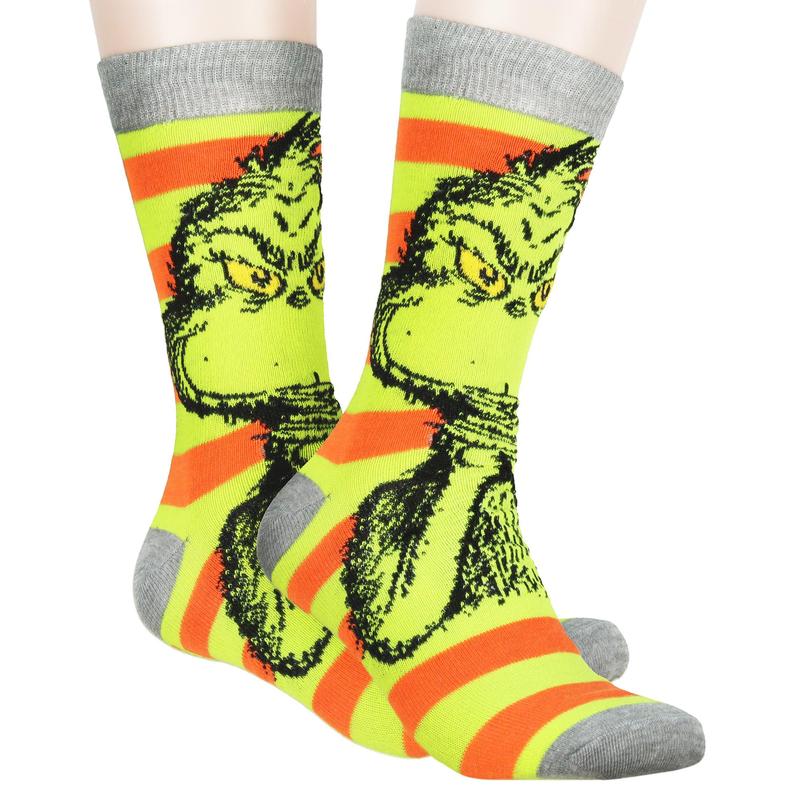 Dr Seuss GRINCH Merry Grinchmas Adult Holiday 3 Pair Crew Socks