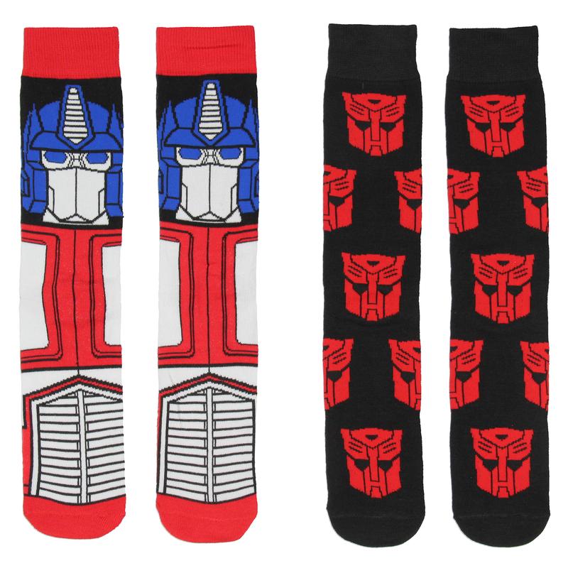 Transformers Men's Optimus Prime Autobot Logo Adult 2-Pack Mid-Calf Crew Socks Shoe Size 6-12