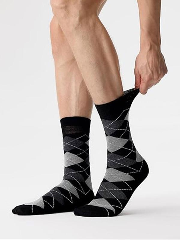 Men's Solid Color Patterned Crew Socks, Casual Comfy Breathable Mid-calf Socks for Daily Wear, Men's Socks for All Seasons