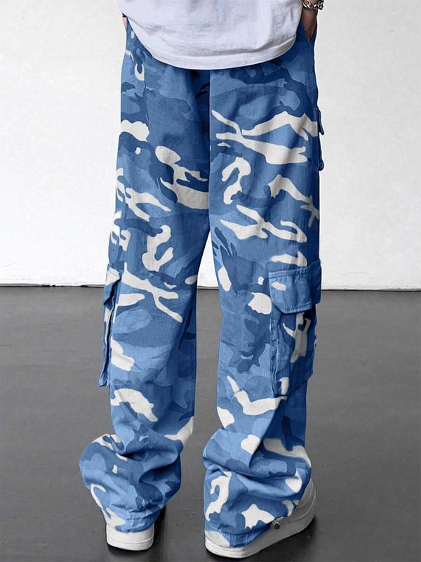 Men's Loose Camo Print Drawstring Waist Cargo Pants, Street Fashion Casual Pocket Trousers, 2000s Pants for Men, Summer Outfits 2024 for Work, Cargo Pants for Men, Mens Bottoms for All Seasons