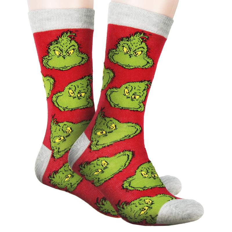 Dr Seuss GRINCH Merry Grinchmas Adult Holiday 3 Pair Crew Socks