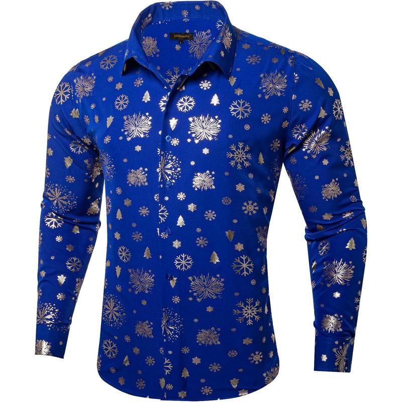 Christmas Shirts for Men Button Down Shirts Long Sleeve Dress Shirts for Party Holiday Santa Snowflake Shirt