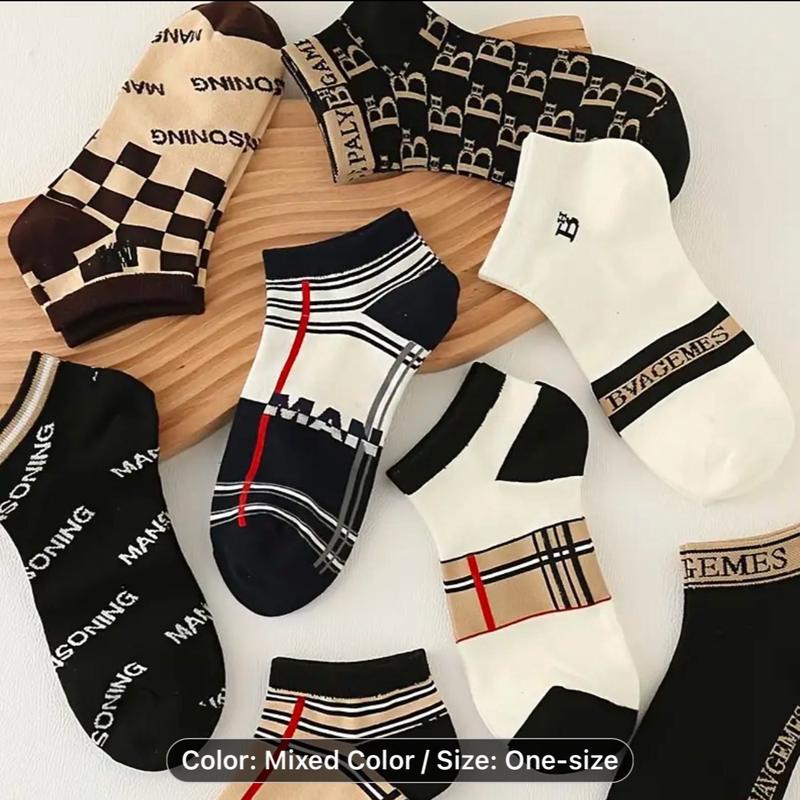 Men's Striped & Plaid Breathable No-Show Socks - Anti-Odor, Sweat Absorbent, Moisture-Wicking Polyester Ankle Socks (5pcs) - Menswear, Bowling