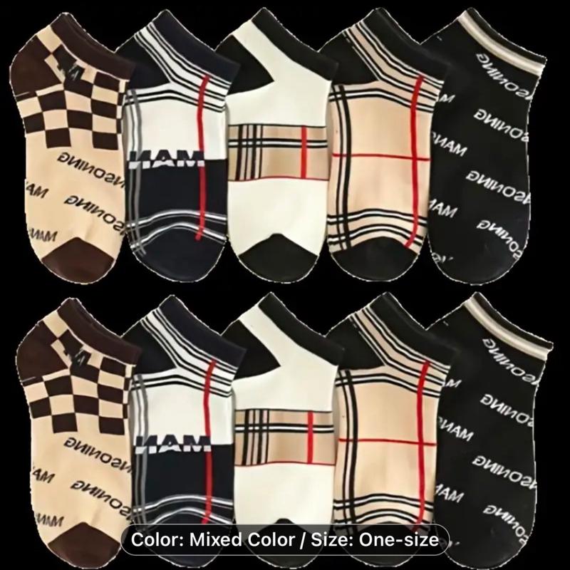 Men's Striped & Plaid Breathable No-Show Socks - Anti-Odor, Sweat Absorbent, Moisture-Wicking Polyester Ankle Socks (5pcs) - Menswear, Bowling