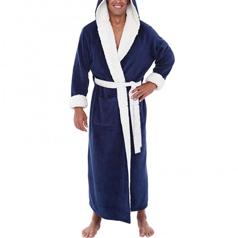 Men Bathrobe Sleepwear Coral Fleece Autumn Adult Bathrobe V-Neck Robe Pajamas Men And Women Long Sleeve Nightgown Male Bath Robe