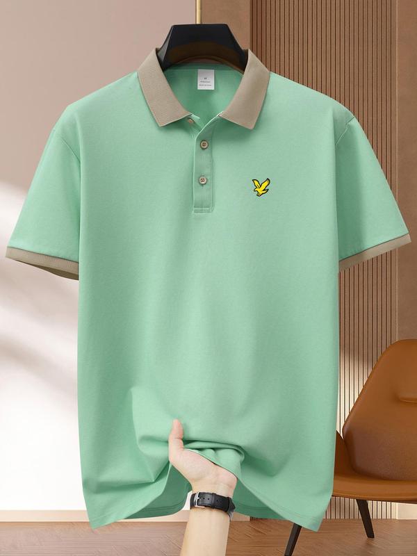 Men's Regular Fit Bird Print Short Sleeve Polo Shirt, Casual Comfy Collared Top for Summer, Fashion Men's Clothes for Daily Wear