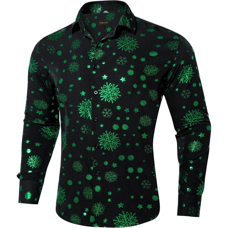 Christmas Shirts for Men Button Down Shirts Long Sleeve Dress Shirts for Party Holiday Santa Snowflake Shirt