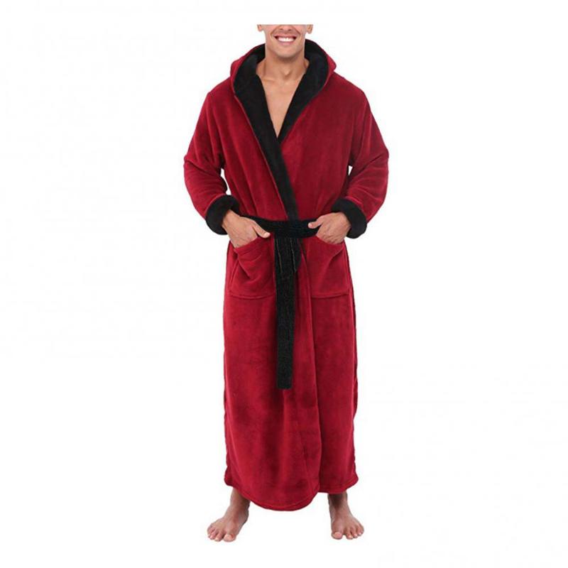 Men Bathrobe Sleepwear Coral Fleece Autumn Adult Bathrobe V-Neck Robe Pajamas Men And Women Long Sleeve Nightgown Male Bath Robe