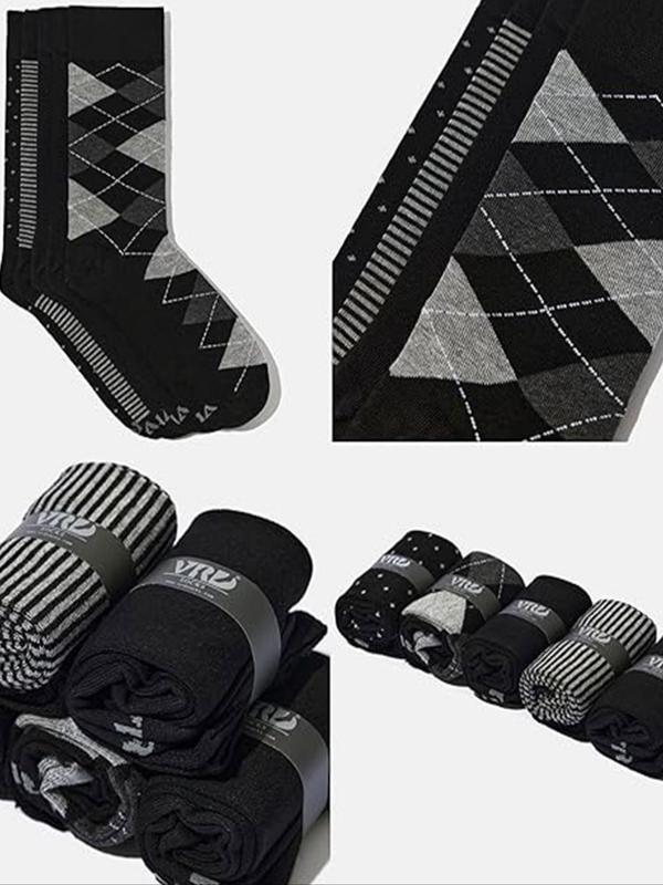 Men's Solid Color Patterned Crew Socks, Casual Comfy Breathable Mid-calf Socks for Daily Wear, Men's Socks for All Seasons