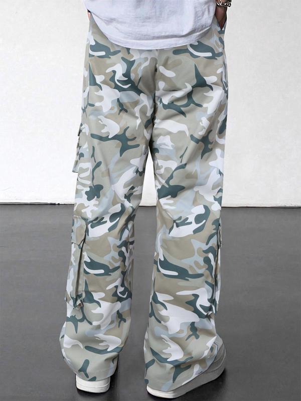 Men's Loose Camo Print Drawstring Waist Cargo Pants, Street Fashion Casual Pocket Trousers, 2000s Pants for Men, Summer Outfits 2024 for Work, Cargo Pants for Men, Mens Bottoms for All Seasons