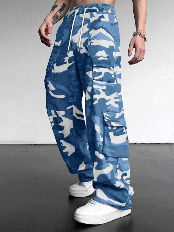 Men's Loose Camo Print Drawstring Waist Cargo Pants, Street Fashion Casual Pocket Trousers, 2000s Pants for Men, Summer Outfits 2024 for Work, Cargo Pants for Men, Mens Bottoms for All Seasons