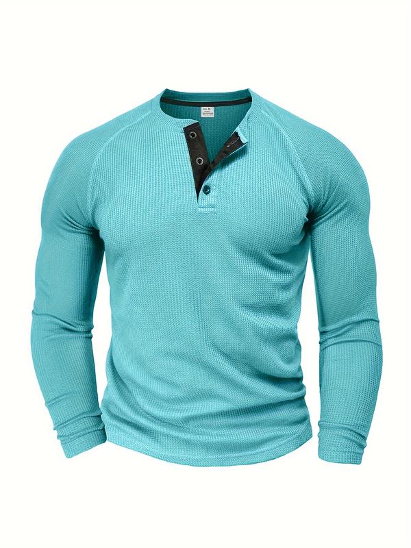 Men's Loose Solid Henley Shirt, Crew Neck Half Button Long Sleeve Shirt For Spring Fall Outdoor Activities