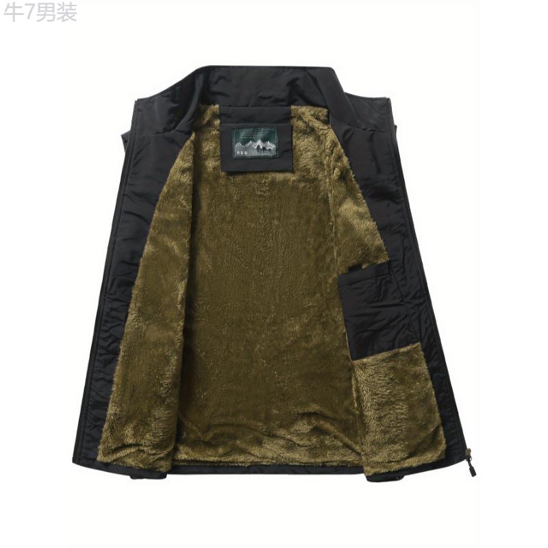 Men's Fleece Stand Collar Zip Up Vest - Casual Outwear with Warm Pockets for Fall Winter Outdoor Activities - Fishing, Photography, and More Menswear Sleeve Polyester Tops jacket vest vest zipper