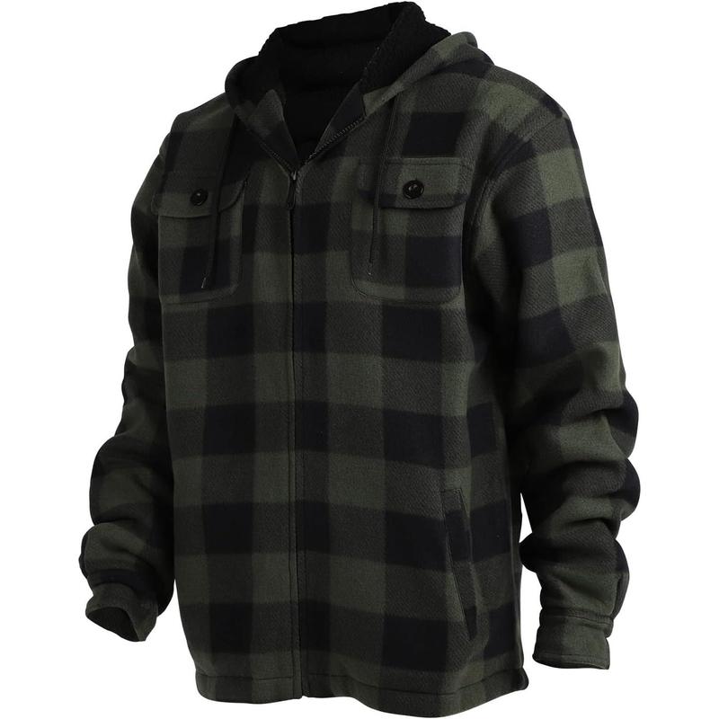 Hoodies for Men Sherpa Lined Heavyweight Flannel Jackets Fleece Plaid Winter Warm Coats