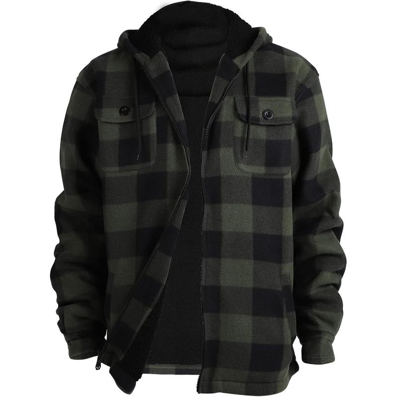 Hoodies for Men Sherpa Lined Heavyweight Flannel Jackets Fleece Plaid Winter Warm Coats