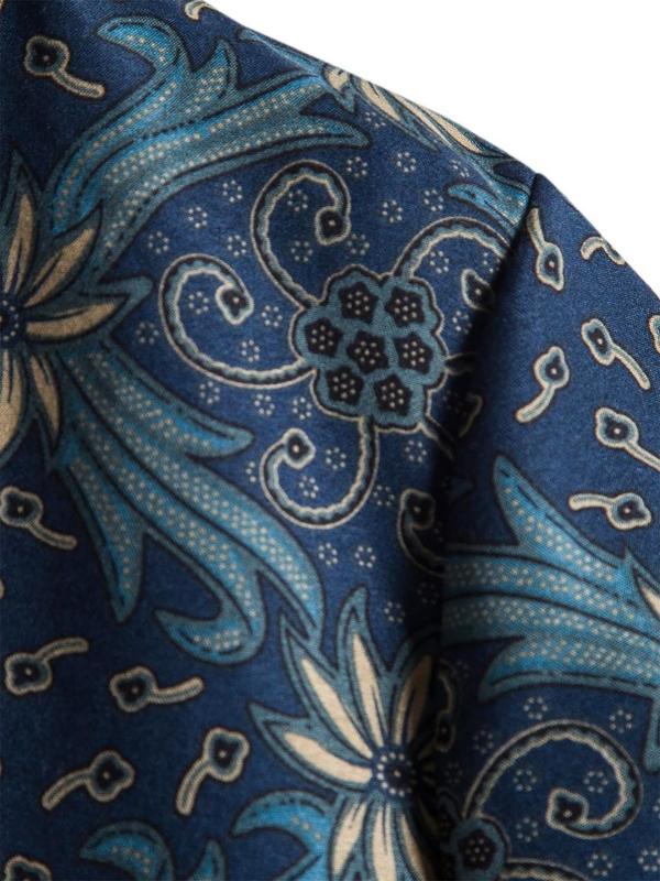 Men's Regular Fit Floral Print Button Front Shirt, Boho Casual Short Sleeve Collar Shirt for Summer, Menswear for Beach Vacation