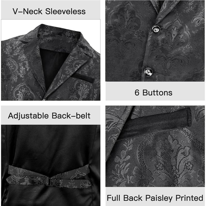 Men's Suit Vest Victorian Suit Steampunk Gothic Waistcoat V-Neck Business Dress Formal Vest Wedding Party