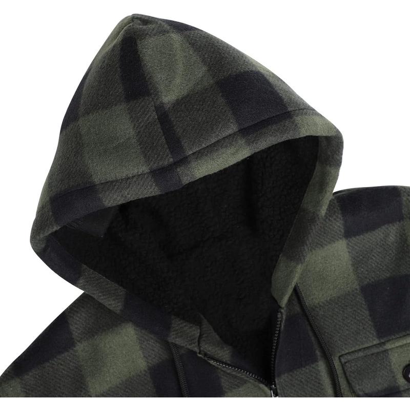 Hoodies for Men Sherpa Lined Heavyweight Flannel Jackets Fleece Plaid Winter Warm Coats