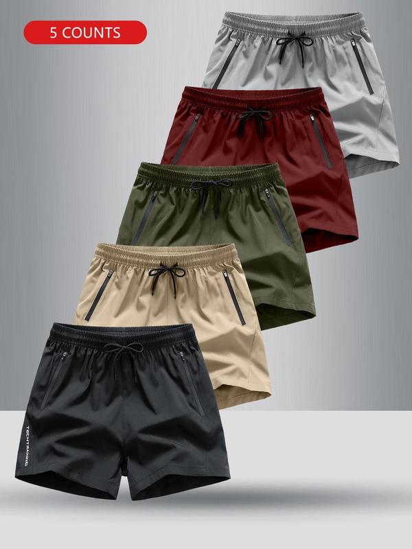 Men's Solid Color Drawstring Waist Track Shorts, Regular Fit Casual Pocket Zipper Shorts for Summer, Men's Bottoms for Daily Wear