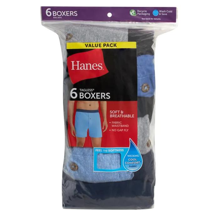 Hanes Men's Comfortsoft Knit Boxer, Grey Blue Black 6-Pack