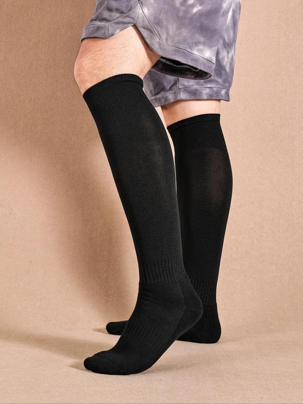 Men's Solid Over The Calf Socks, Casual Comfortable Breathable Socks For Daily Outdoor Wear, Knit Socks For All Seasons