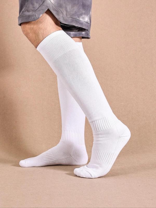 Men's Solid Over The Calf Socks, Casual Comfortable Breathable Socks For Daily Outdoor Wear, Knit Socks For All Seasons