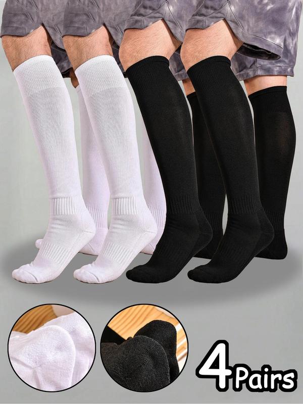 Men's Solid Over The Calf Socks, Casual Comfortable Breathable Socks For Daily Outdoor Wear, Knit Socks For All Seasons