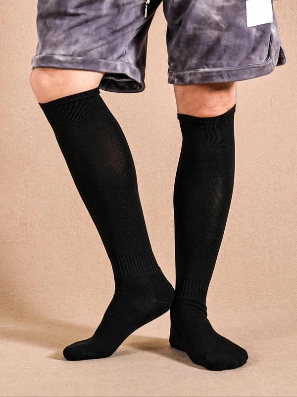 Men's Solid Over The Calf Socks, Casual Comfortable Breathable Socks For Daily Outdoor Wear, Knit Socks For All Seasons