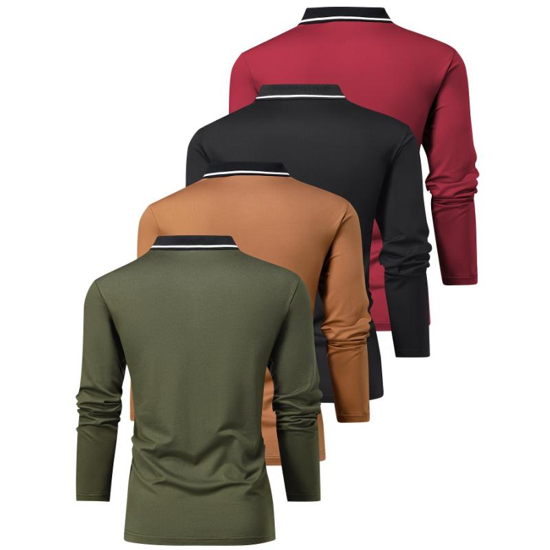 4-piece Long-sleeved Men's POLO Shirts, Fashionable Casual Spring and Autumn Button-down Sports Outdoor Tops