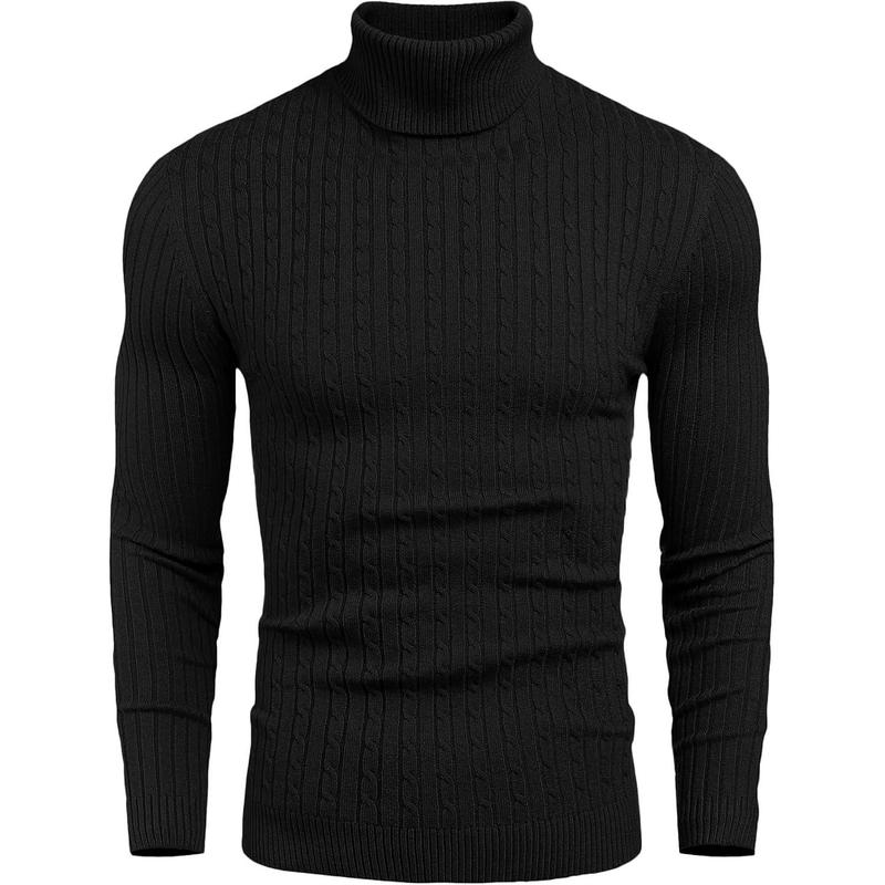 Men's Slim Fit Turtleneck Sweater Casual Twist Patterned Pullover Knitted Sweaters