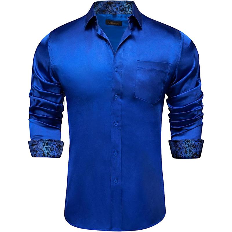 Mens Satin Dress Shirts Casual Long Sleeve Button Down Shirt Regular Fit Wrinkle Free Shiny Shirts for Men Party Prom